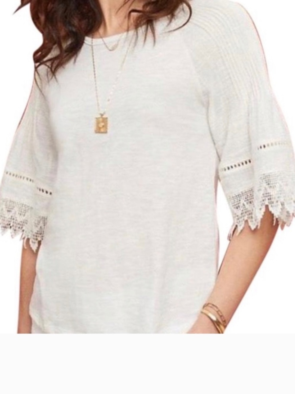 Anthropologie eri + ali White Cotton Boho Peasant Shirt Lace Crochet SZ S